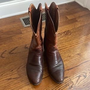Lucchese Black Exotic Reptile Skin Leathergoat Leather Western Boots Sz 10 1/2